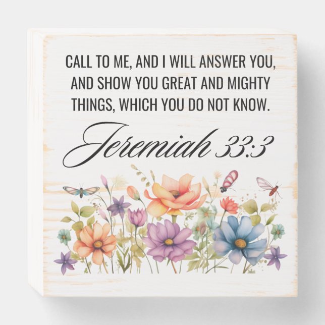 Jeremiah 33:3 Call to Me Wildflowers Scripture Wooden Box Sign (Front Horizontal)