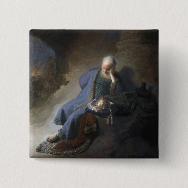 Jeremiah Lamenting on Fall of Jerusalem, Rembrandt Button (Front)