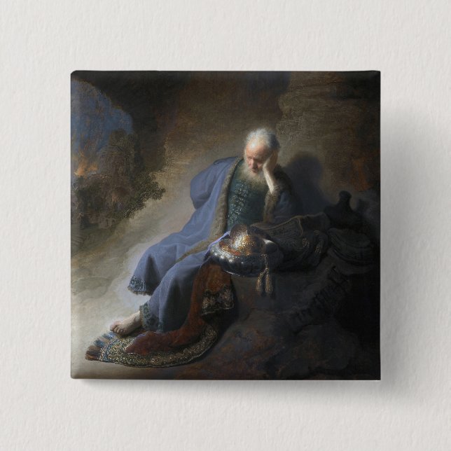 Jeremiah Lamenting on Fall of Jerusalem, Rembrandt Button (Front)