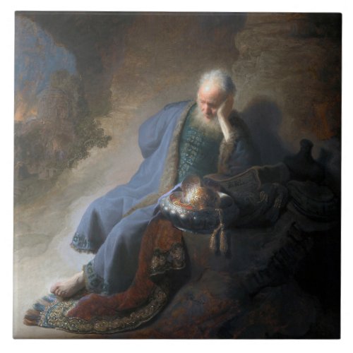 Jeremiah Lamenting on Fall of Jerusalem Rembrandt Ceramic Tile