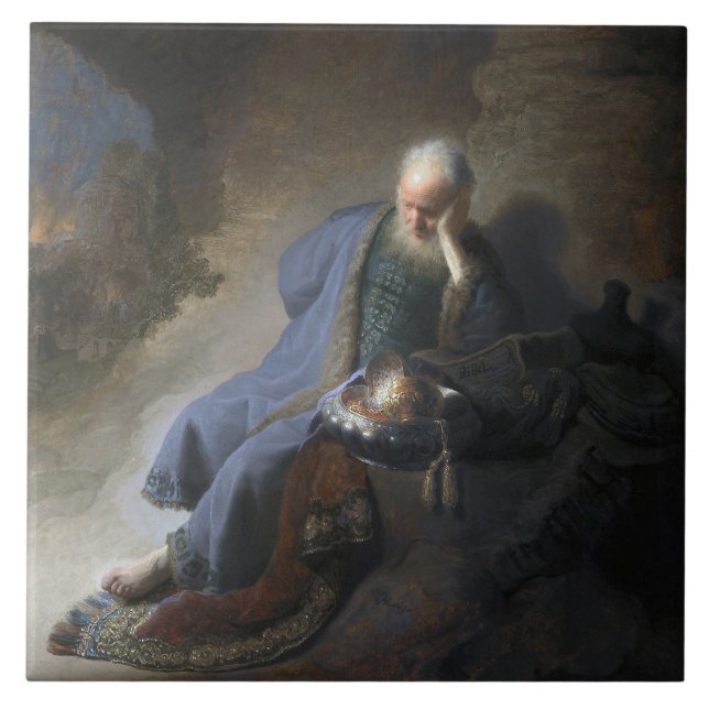 Jeremiah Lamenting on Fall of Jerusalem, Rembrandt Ceramic Tile (Front)