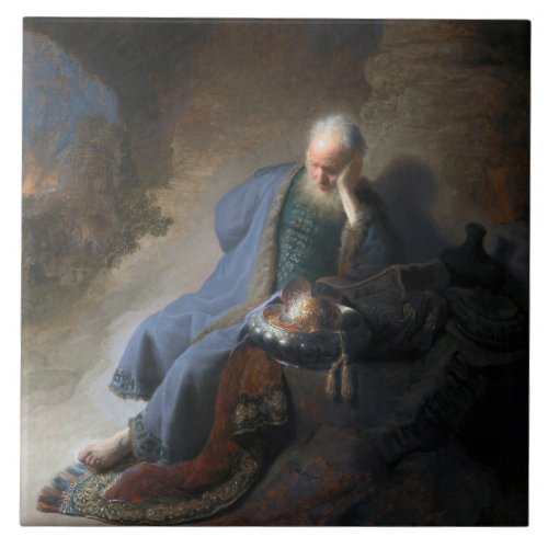 Jeremiah Lamenting on Fall of Jerusalem Rembrandt Ceramic Tile