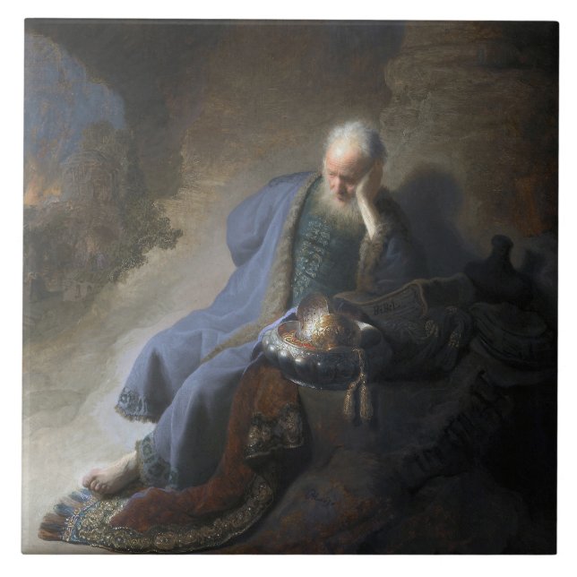Jeremiah Lamenting on Fall of Jerusalem, Rembrandt Ceramic Tile (Front)