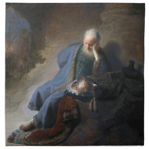 Jeremiah Lamenting on Fall of Jerusalem Rembrandt Cloth Napkin