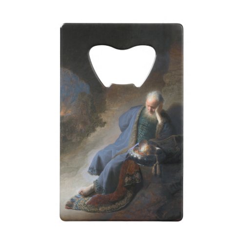 Jeremiah Lamenting on Fall of Jerusalem Rembrandt Credit Card Bottle Opener