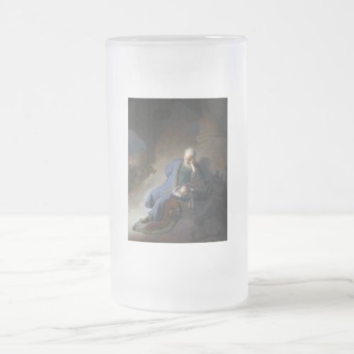 Jeremiah Lamenting on Fall of Jerusalem Rembrandt Frosted Glass Beer Mug