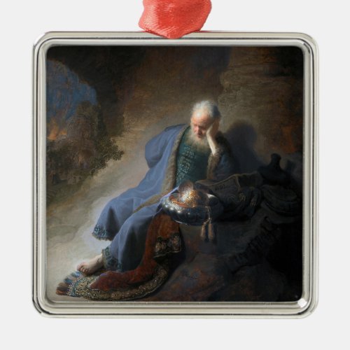 Jeremiah Lamenting on Fall of Jerusalem Rembrandt Metal Ornament