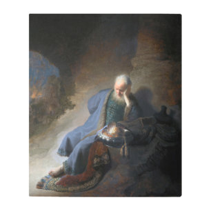 Jeremiah Lamenting on Fall of Jerusalem, Rembrandt Metal Print