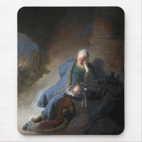Jeremiah Lamenting on Fall of Jerusalem Rembrandt Mouse Pad