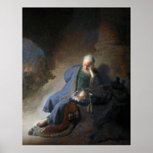 Jeremiah Lamenting on Fall of Jerusalem, Rembrandt Poster