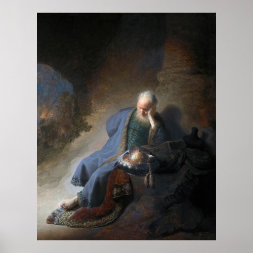 Jeremiah Lamenting on Fall of Jerusalem Rembrandt Poster
