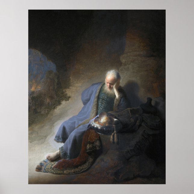 Jeremiah Lamenting on Fall of Jerusalem, Rembrandt Poster (Front)
