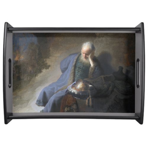Jeremiah Lamenting on Fall of Jerusalem Rembrandt Serving Tray