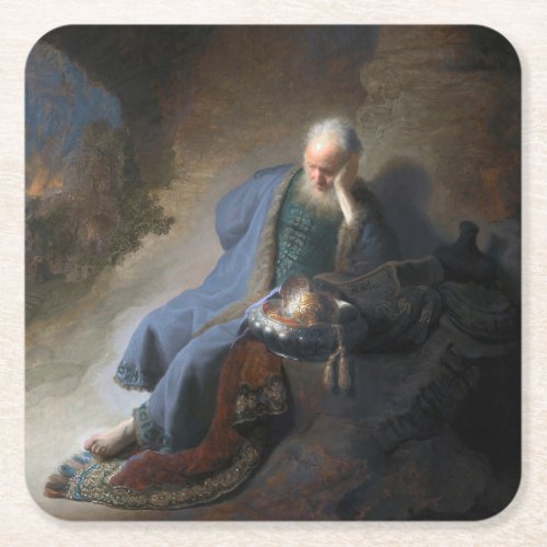 Jeremiah Lamenting on Fall of Jerusalem Rembrandt Square Paper Coaster