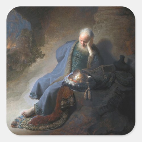 Jeremiah Lamenting on Fall of Jerusalem Rembrandt Square Sticker