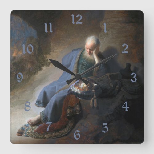 Jeremiah Lamenting on Fall of Jerusalem Rembrandt Square Wall Clock