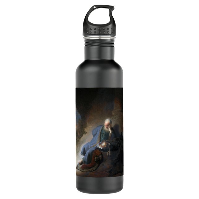 Jeremiah Lamenting on Fall of Jerusalem, Rembrandt Stainless Steel Water Bottle (Front)