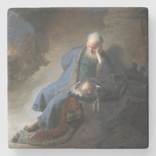 Jeremiah Lamenting on Fall of Jerusalem Rembrandt Stone Coaster