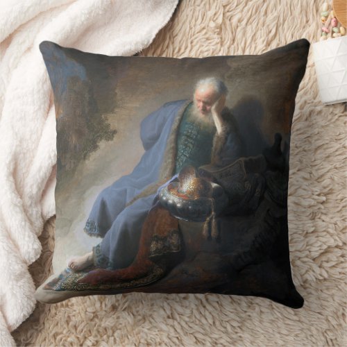 Jeremiah Lamenting on Fall of Jerusalem Rembrandt Throw Pillow