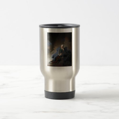 Jeremiah Lamenting on Fall of Jerusalem Rembrandt Travel Mug