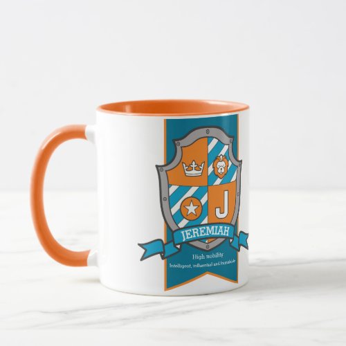 Jeremiah letter J crest orange name meaning mug