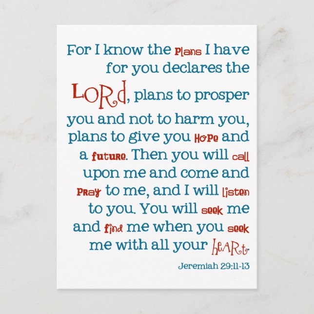 Jeremiah Plans Christian Bible Quote Card Notecard (Front)