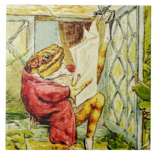 “Jeremy Fisher Reads the News” by Beatrix Potter Ceramic Tile