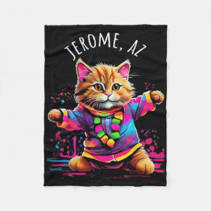 Jerome Arizona Dancing Cat Colorful Cute Kitty Des Fleece Blanket