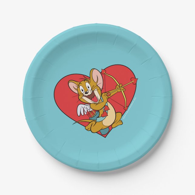 Jerry Mouse Dressed as Valentine Cupid Paper Plates (Front)