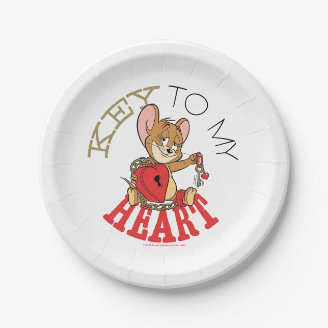Jerry Mouse "Key To My Heart" Valentine Paper Plates (Front)