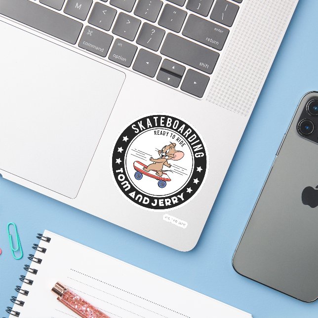 Jerry Skateboarding - Ready To Ride Sticker (Laptop w/ iPhone)