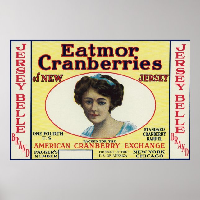 Jersey Belle Eatmor Cranberries Brand Label Poster (Front)