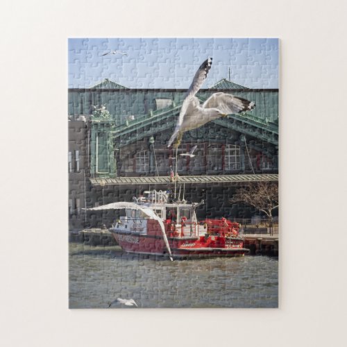 Jersey City Fireboat with Sea Gulls Jigsaw Puzzle