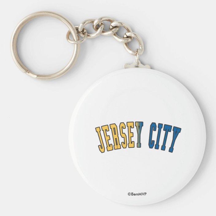 Jersey City in New Jersey State Flag Colors Keychain
