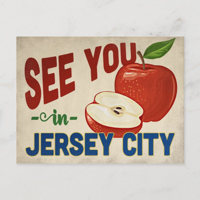 Jersey City New Jersey Apple - Vintage Travel Postcard (Front)