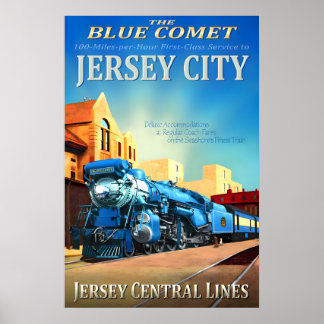 Jersey City New Jersey Central Railroad Blue Comet Poster