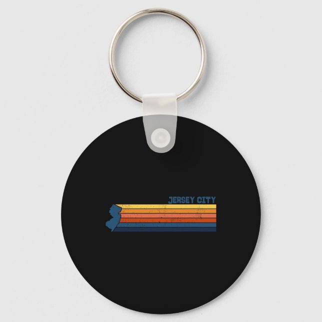 Jersey City New Jersey City Retro  Keychain (Front)