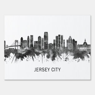 Jersey city New Jersey Skyline BW Sign