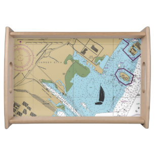 Jersey City NJ Nautical Chart Serving Tray