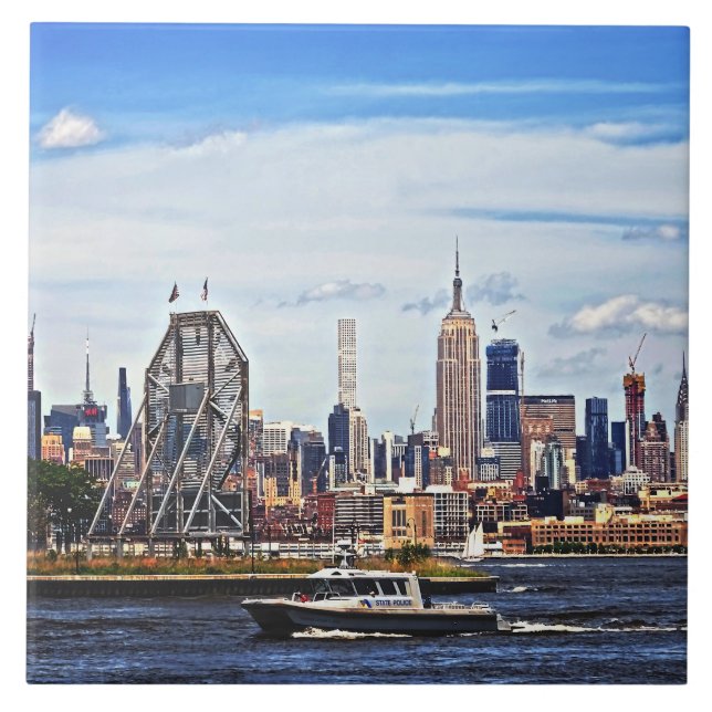 Jersey City NJ - Police Boat By Colgate Clock Ceramic Tile (Front)