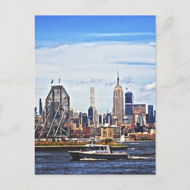 Jersey City NJ - Police Boat By Colgate Clock Postcard (Front)