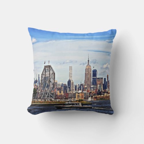 Jersey City NJ _ Police Boat By Colgate Clock Throw Pillow