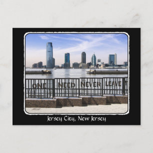 Jersey City Skyline One Need Never Leave border Postcard