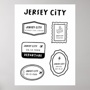 Jersey City - Travel Stamp Collection Vintage De Poster