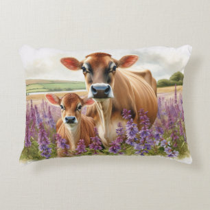 Jersey Cow and Calf Wildflower Accent Pillow