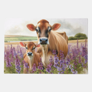 Jersey Cow and Calf Wildflower Decoupage Doormat