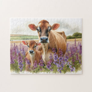 Jersey Cow and Calf Wildflower Decoupage Jigsaw Puzzle