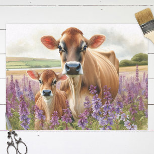 Jersey Cow and Calf Wildflower Decoupage Tissue Paper