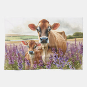 Jersey Cow and Calf Wildflower Kitchen Towel