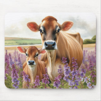 Jersey Cow and Calf Wildflower Mouse Pad